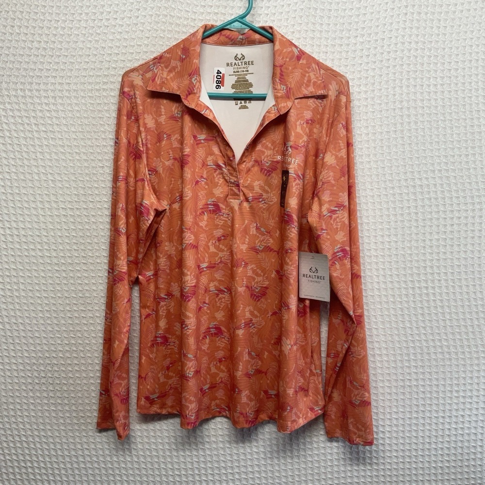 Realtree Women's XL‎ Aspect Orange Long Sleeve Performance Fishing Shirt UPF 30